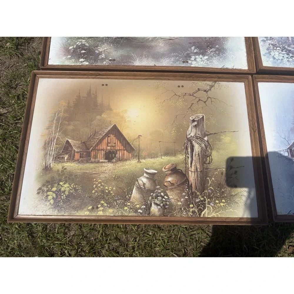 Vintage Set of 4 Andres Orpinas Folding TV Tray Tables Barn Farm Rustic Cabin